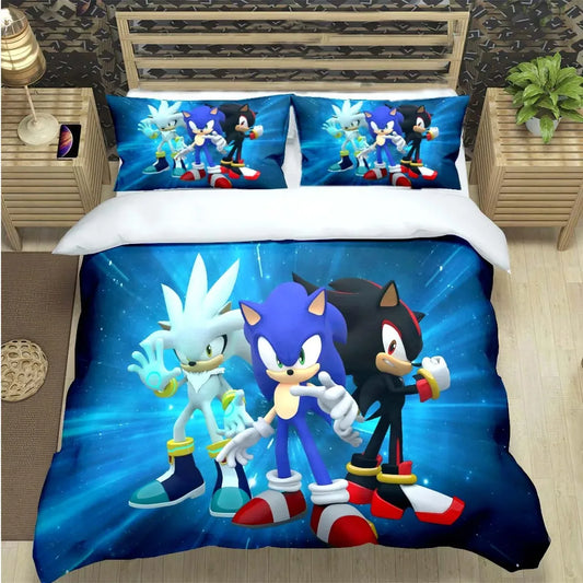 Fashion Cartoon Role Characters Print Bedding Set Sonic Duvet Cover Comforter Bed Youth Kids Girl Boys Luxury Birthday Gift
