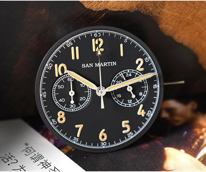 San Martin Vintage Men Quartz Watch Pilot VK64 Chronograph Watches Waterproof Luminous Quick Release Leather Strap SN0127