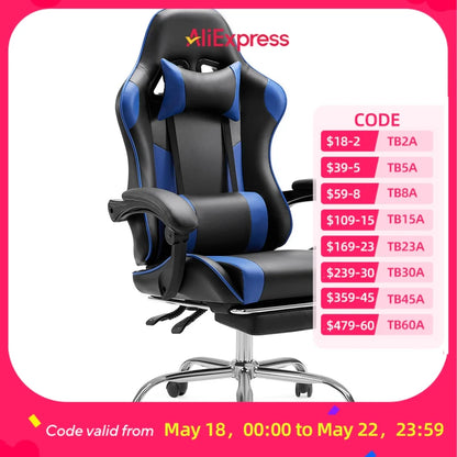 JHK Ergonomic Racing Gaming Chair Adjustable Swivel PU Leather with Headrest and Lumbar Support For Office Computer Living Room