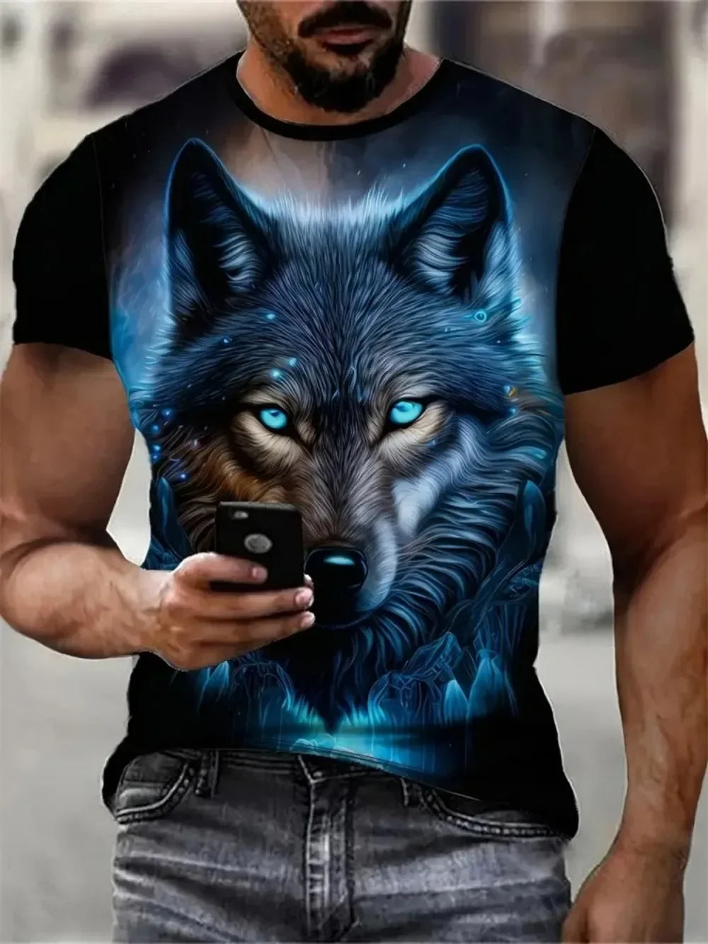 New Men's Wild Wolf Pattern T-shirt Summer Streetwear Outdoor Breathable Casual T Shirt Tops 3D Print Tees Fashion Man Clothes