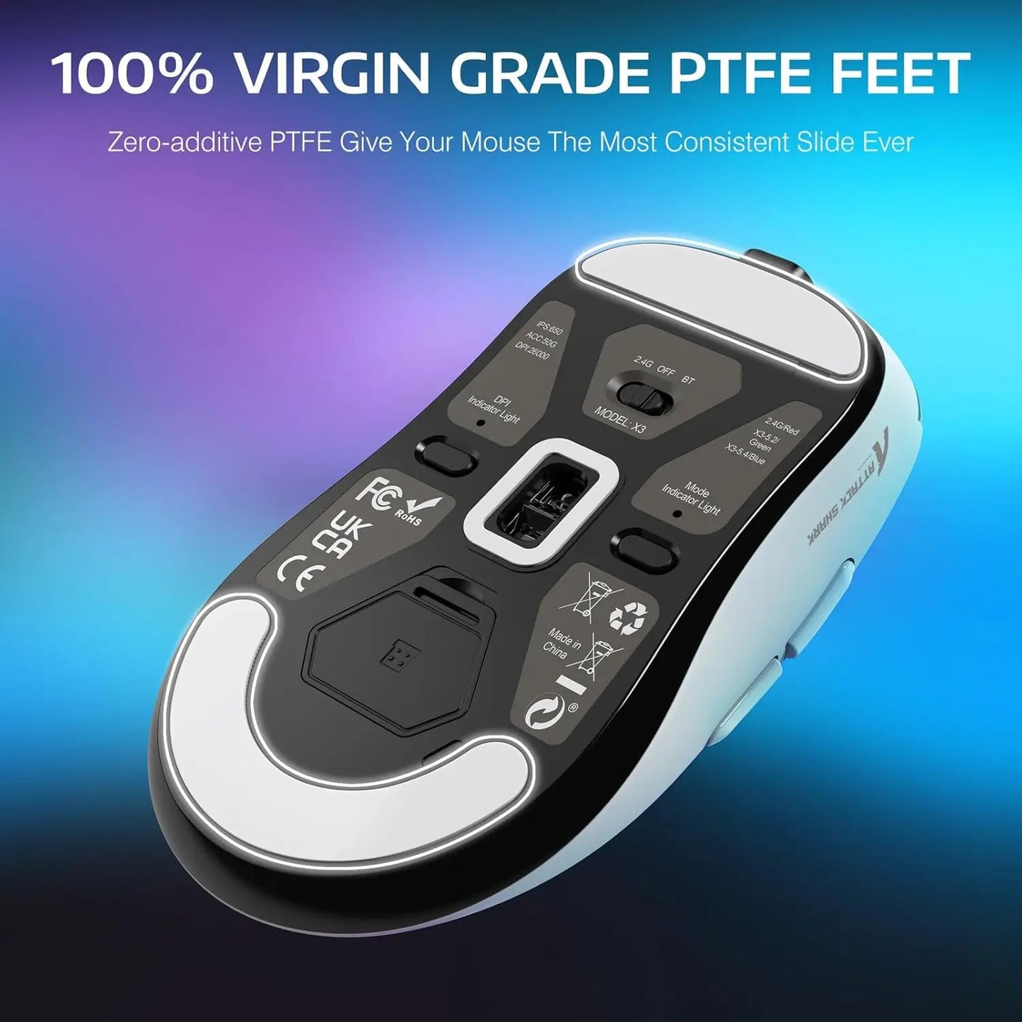 Attack Shark X3Pro vezeték nélküli Bluetooth gamer egér, PixArt PAW3395, 26000dpi optikai egér, hárommódú csatlakozás, makrós gamer egér