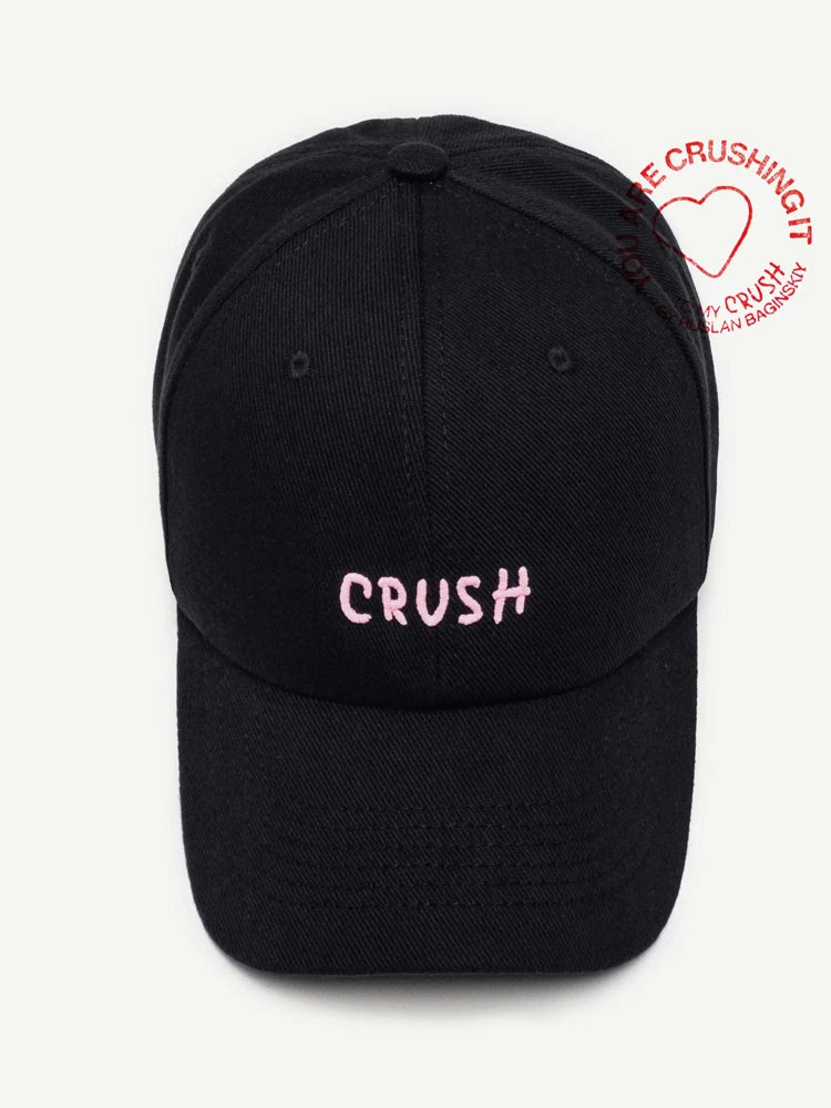 Унисекс бейзболни шапки с бродерия „crush“ – черни шапки с избродирани инициали „Dad Hat“ – 100% памук, подходящи за четири сезона