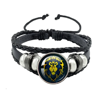 Classic Games World Of Warcraft Hearthstone Glass Leather Rope Bracelet For WOW Alliance and Horde Combatant Gift
