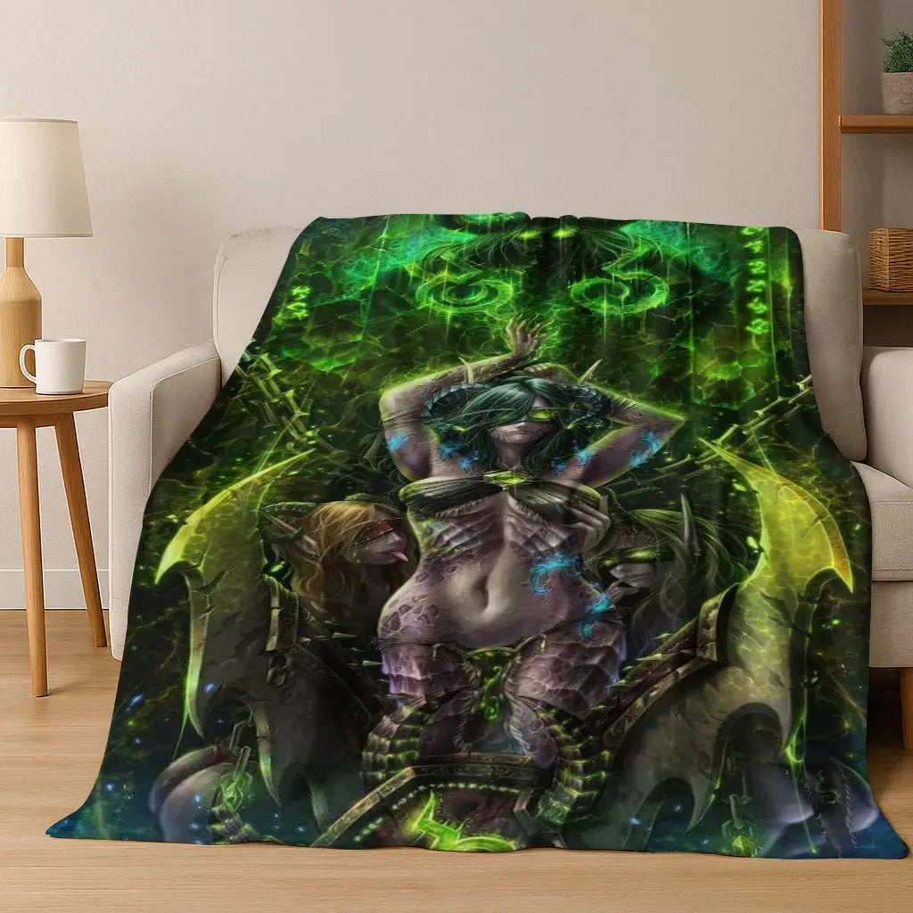 Pătură din flanel WOW World of Warcraft Arthas Demon Illidan Sylvanas, pled moale și confortabil pentru casă, dormitor, pat, canapea, husă, cadou