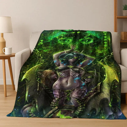 Pătură din flanel WOW World of Warcraft Arthas Demon Illidan Sylvanas, pled moale și confortabil pentru casă, dormitor, pat, canapea, husă, cadou