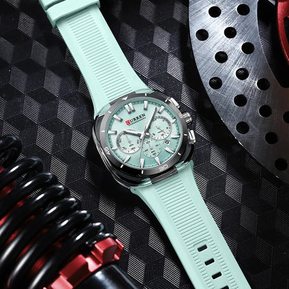 Reloj para hombre CURREN: nuevo modelo de lujo con mecanismo de cuarzo, correa de silicona, estilo deportivo, multifunción, resistente al agua, luminiscente, con indicador de fecha y cronómetro.