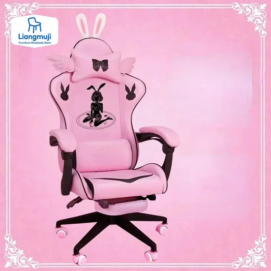 Pink Gaming Chair High-quality Girls Cartoon Home Live Gamer Chair Comfortable Swivel Adjustable Office Computer Furniture