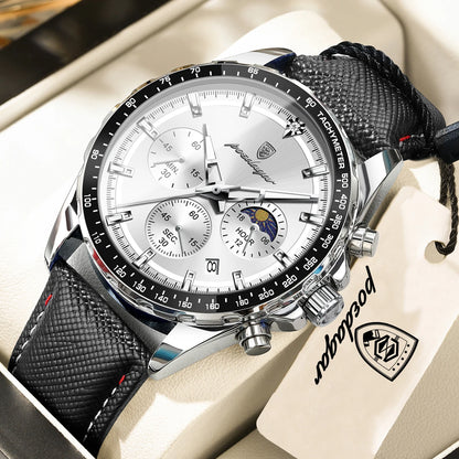 POEDAGAR luxury men’s watch: elegant and water-resistant, a quartz chronograph with date display, featuring a classic and luminous design.
