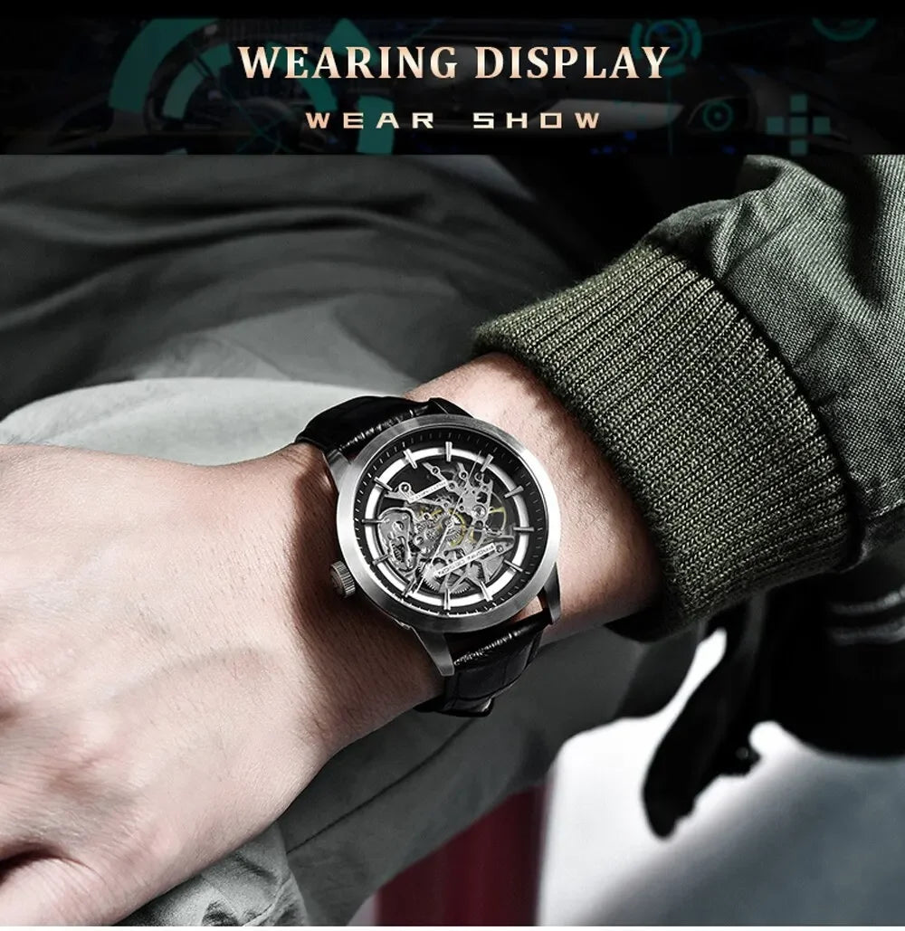 PAGANI DESIGN Business Man Watch Luxury Skeleton Hollow Leather Men's Wristwatch New Mechanical Male Clock