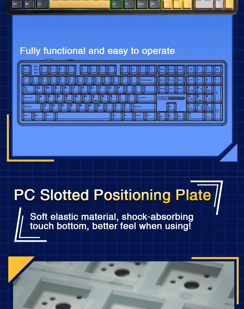 AULA F108 Keyboard 100% Layout 1K Polling Rate Mechanical Gaming Keyboard Hot Swappable Linear Switch with Macro Software