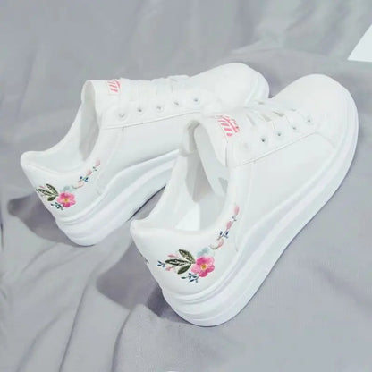 Schuhe 2025 Damen Laufschuhe Frühling Herbst, modisch, weiß, atmungsaktiv, mit bestickten Blumen, Schnürung, lässige Sneaker, Zapatos De Mujer