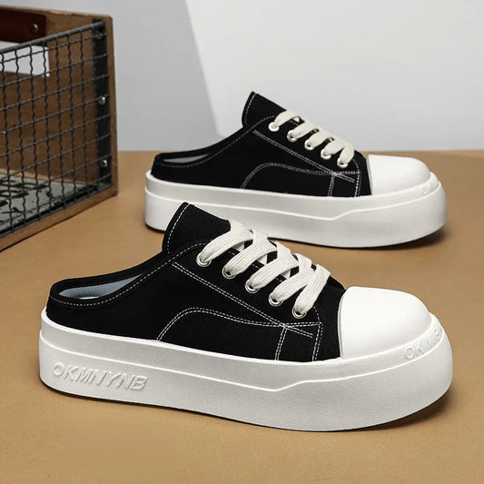 Summer Canvas Sneakers Men Half Shoes Comfortable Breathable Slip-on Shoes Man Mules Street Style Platform Men's Casual Sneakers