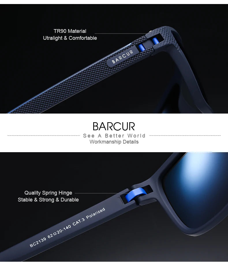 BARCUR Design TR90 napszemüveg férfiaknak, polarizált, könnyű sportnapszemüveg nőknek, szemüveg-kiegészítő, Oculos UVAB védelem