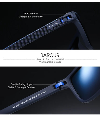 BARCUR Design TR90 napszemüveg férfiaknak, polarizált, könnyű sportnapszemüveg nőknek, szemüveg-kiegészítő, Oculos UVAB védelem