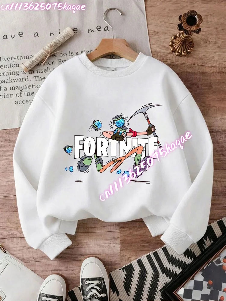 Neuer Fortnite-Kinder-Sweatshirt-Hoodie mit Cartoon-Spielcharakter-Print, lässiges Oberteil für Herbst und Winter, Baby- und Jungenbekleidung