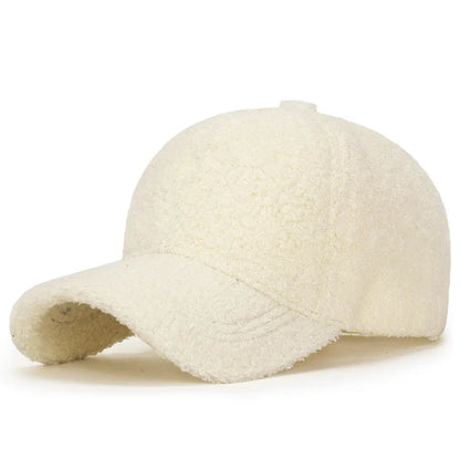 Winter Lamb Wool Solid Color Plain Baseball Cap - Warm Teddy Fleece, Face-Flattering, Structured Crown