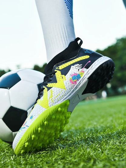 Professional Soccer Shoes TF Broken Nail Teenagers Durable Looking HighTops Training Shoes Adult Outdoors Non Slip FootballShoes