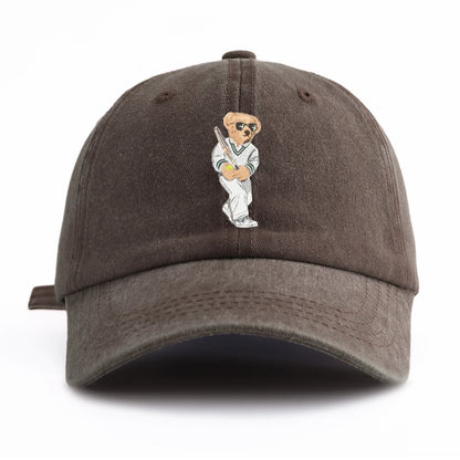 1pc Baseball Bear Print Washed Baseball Cap for Adults,  Minimalist Retro Style Casual Soft Adjustable Dad Hat, Perfect As Gift