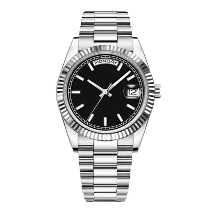 Reloj mecánico CORGEUT NH36 para hombre con indicador de día y fecha, brazalete President, caja de acero, bisel arqueado roscado, waterp