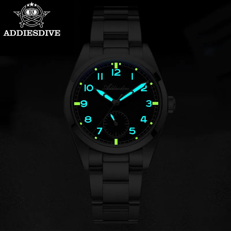 Reloj de cuarzo ADDIESDIVE de 36mm para hombre VH60, luminoso BGW9, cristal abombado tipo burbuja, cubierta de vidrio, resistente al agua 10Bar, acero inoxidable
