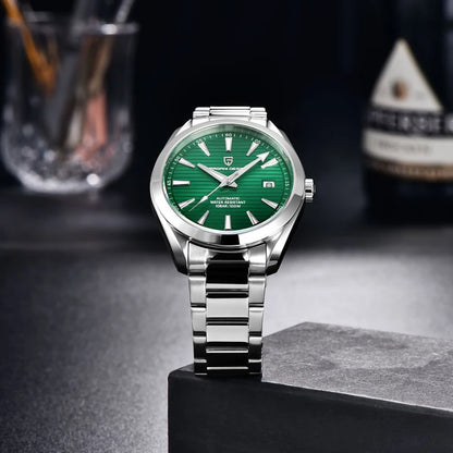 Luxe herenhorloge van PAGANI DESIGN – Mechanisch automatisch model (kaliber 8215), van roestvrij staal, waterdicht, met datumweergave en lichtgevende wijzers