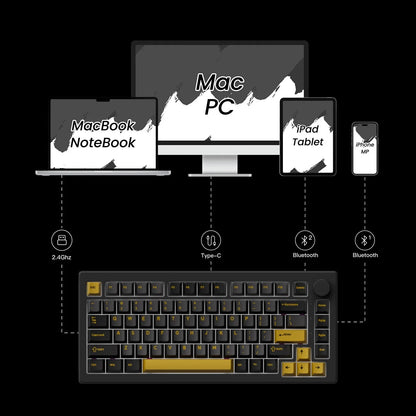 Tastiera meccanica gaming personalizzata Akko 5075 V3 75% ANSI-US con manopola del volume, hot-swappable, RGB, USB Type-C/2.4g e BT5.0 tri-mode