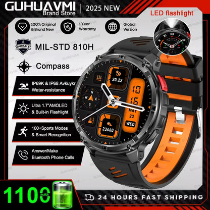 2026 T-Rex 3 Style Smartwatch for Men  1100mAh Battery, GPS, 10ATM Waterproof, Bluetooth Calling & Sports Tracker