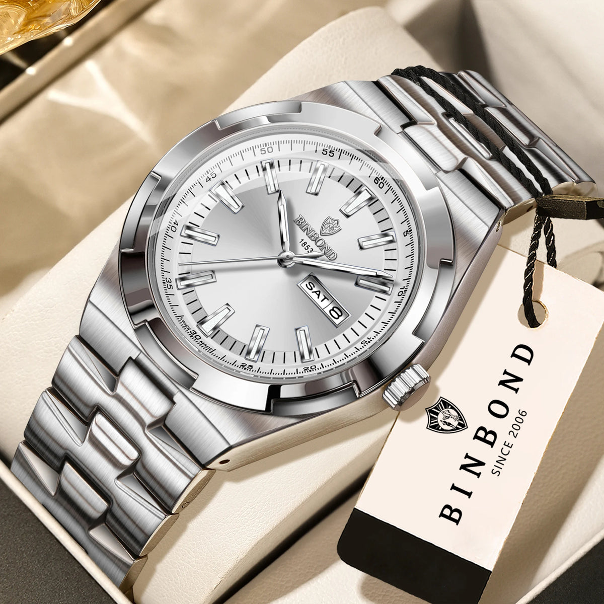 BINBOND stainless steel quartz watches for men – Luxury, water-resistant and luminescent watch – Original men’s model