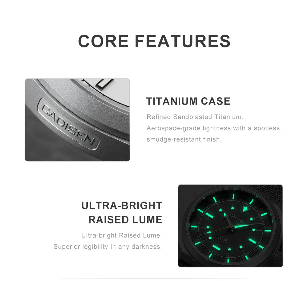 CADISEN TI-7 Autodyne Men’s Automatic Watch  Titanium Case, Miyota 8215, Sapphire Crystal & 100M Waterproof