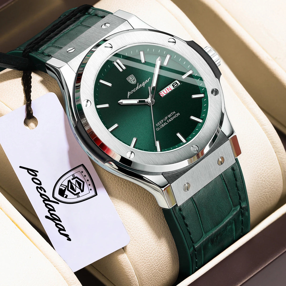 Montre pour homme POEDAGAR – Modèle original, style professionnel, étanche, bracelet en silicone, affichage de la date et du jour, mouvement à quartz, montre de luxe tendance.