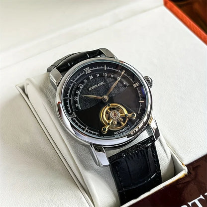 Montre mécanique automatique pour homme – Design squelette élégant, style « business casual » tendance, boîtier en alliage et bracelet en cuir, sans pile