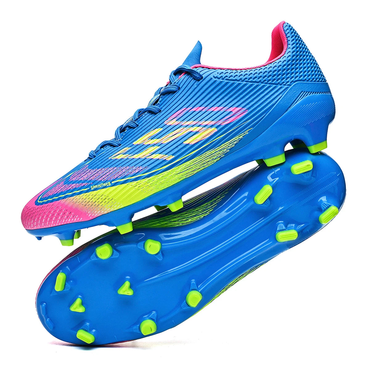 Chaussures de football AG/FG économiques avec tige en PU mélangé, crampons longs en TPU, antidérapantes et durables pour terrain en herbe