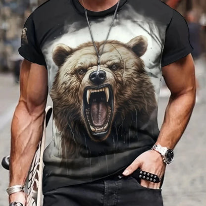 Camiseta para hombre con estampado 3D de oso, lobo y león. Camisetas con estampados de animales modernos. Camisetas informales de moda, oversize, deportivas y de estilo urbano con cuello redondo.