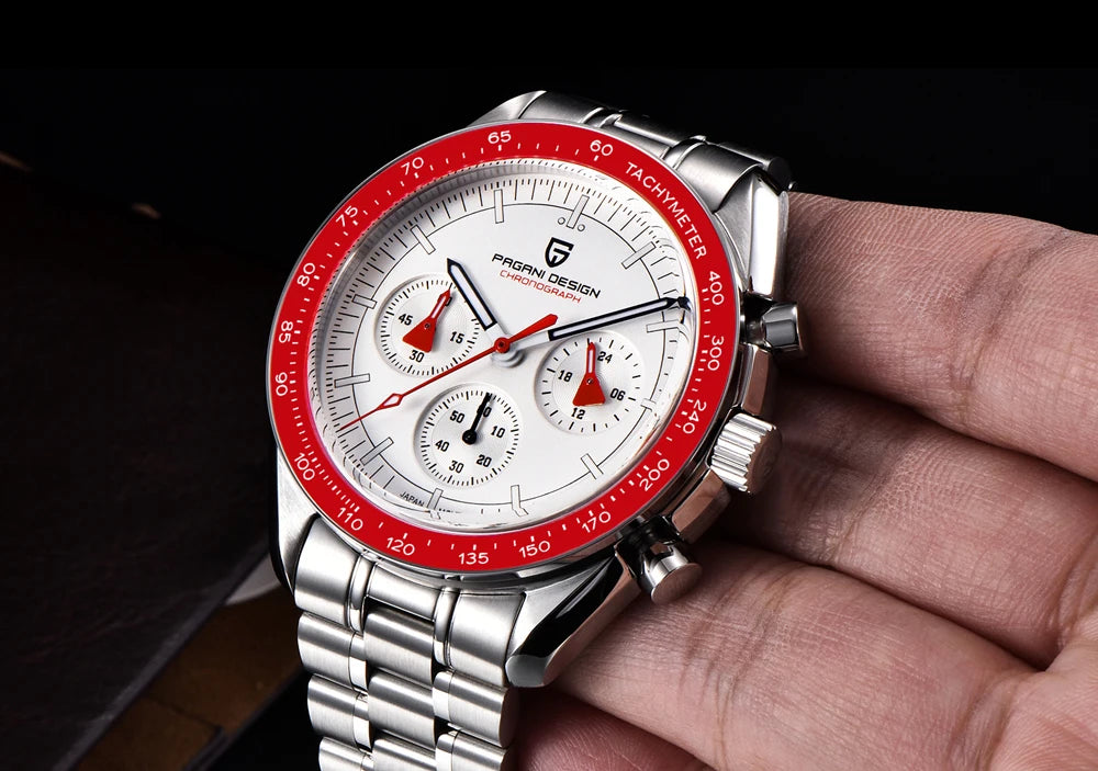 PAGANI DESIGN ‘New Moon’ Men’s Watch – Luxury quartz watch, chronograph, sapphire crystal with anti-reflective coating, ceramic bezel, luminescent hands