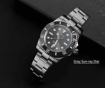Cronos Sub Diver Men Watch No Date PT5000 Brushed Bracelet Ceramic Bezel 200 meters Water Resistant