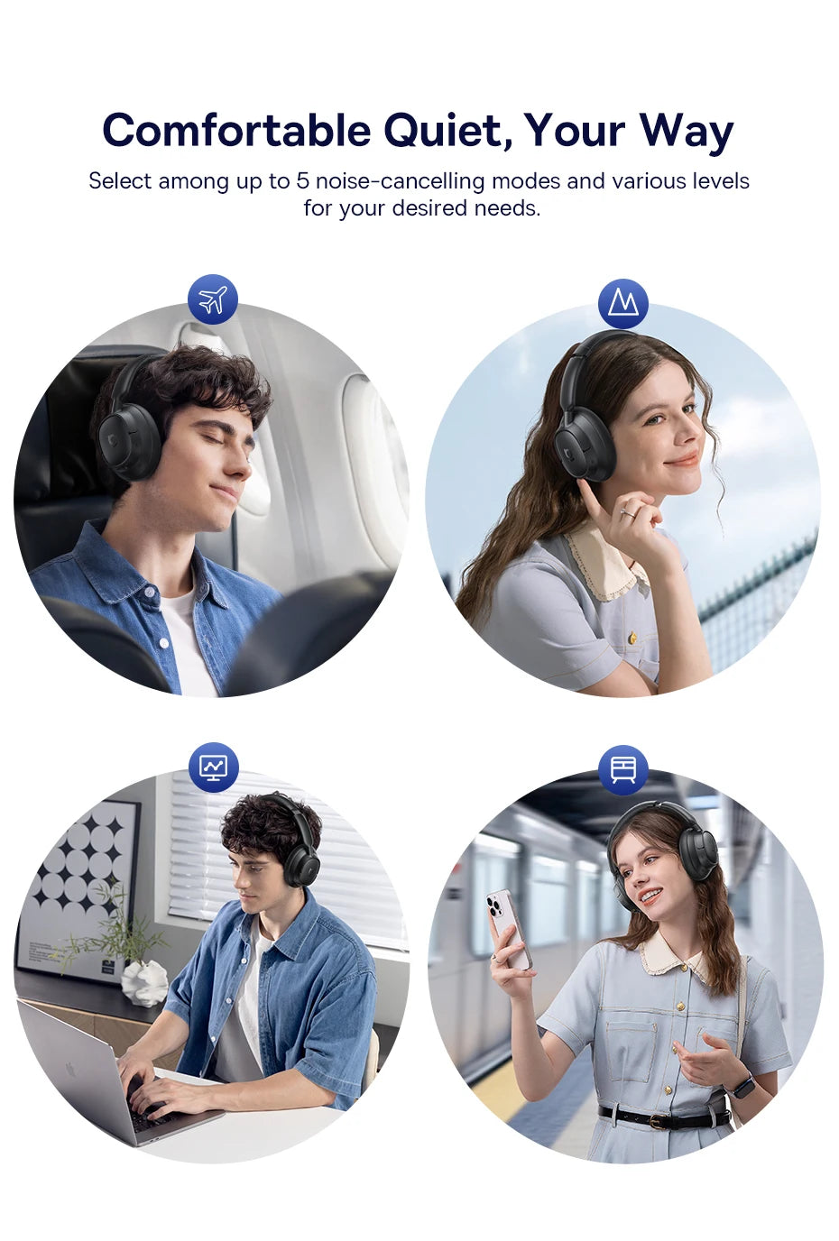 Baseus Bass EH10 NC Wireless Headphones Bluetooth 6.0 Noise Canceling 45dB Over Ear Headset Spatial Audio Earphone 80H Time