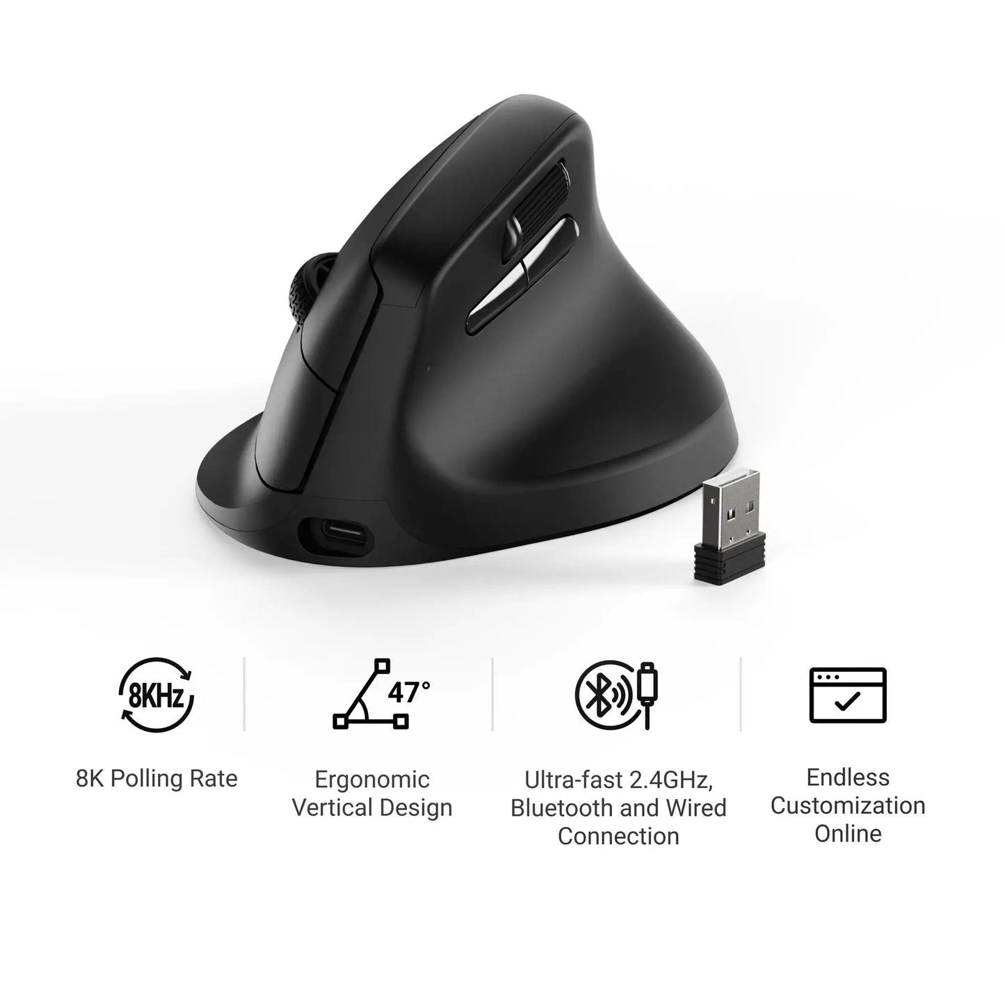 Ratón ergonómico inalámbrico Keychron M5 óptico con tasa de sondeo 8K, 2.4GHz y Bluetooth, Type-C, sensor 3950