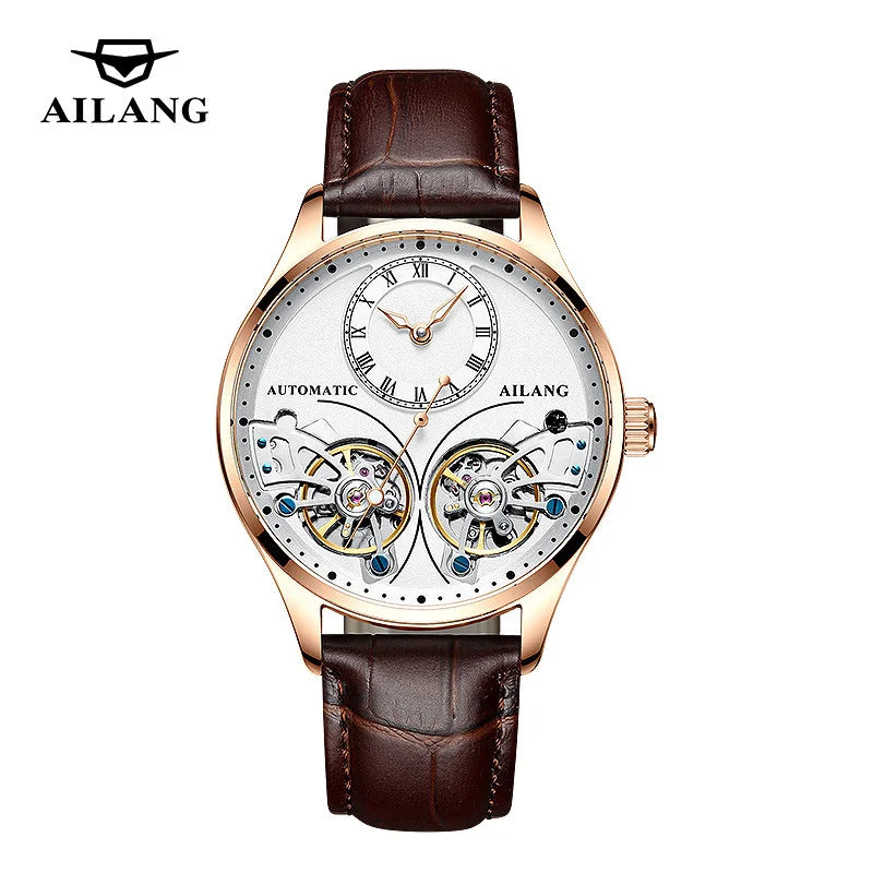 AILANG brandneue modische Double-Tourbillon-Uhr für Herren, Luxus-Edelstahl, wasserdicht, automatisch-mechanische Herrenuhr