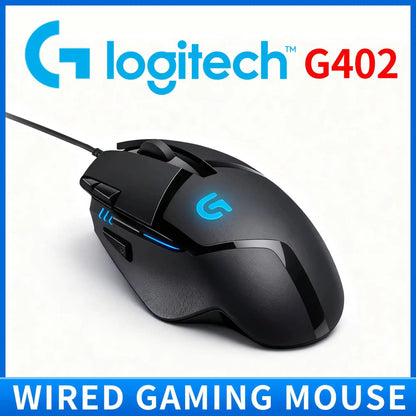 Ratón gaming con cable Logitech G402, procesador ARM de 32 bits, 8 botones, 500 IPS, antideslizante, para sesiones de juego y trabajo durante todo el día