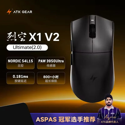 ATK Blazing Sky X1 V2 Ultimate Dual Mode trådløs mus, letvægtsdesign, PAW3950 Ultra, Dual 8K HZ, lav latenstid, tilpasset ergonomisk mus