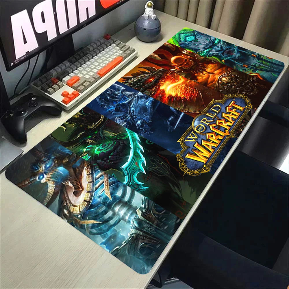 Naturelle Horde Alliance-muismat van rubber, grote bureaumat voor computer en toetsenbord, HD World of Warcraft-gamingmuismat met snelheidsoppervlak en gestikte rand