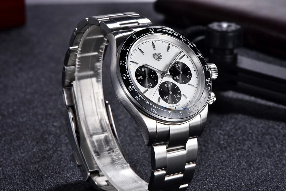 Zegarek męski RollsTimi – luksusowy chronograf kwarcowy, szafirowe szkło z powłoką antyrefleksyjną, wodoodporny, podświetlany – pomysł na prezent dla mężczyzny