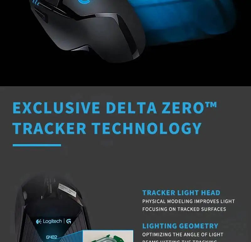 Ratón gaming con cable Logitech G402, procesador ARM de 32 bits, 8 botones, 500 IPS, antideslizante, para sesiones de juego y trabajo durante todo el día