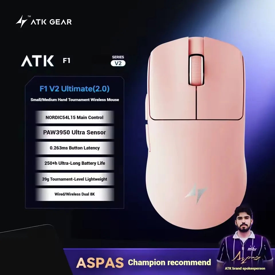 ATK Blazing Sky F1 V2 Ultra Max Ασύρματο Gaming Ποντίκι Διπλής Λειτουργίας Ελαφρύ PAW3950Ultra Διπλό 8K Χαμηλής Καθυστέρησης Εργονομικό Extreme