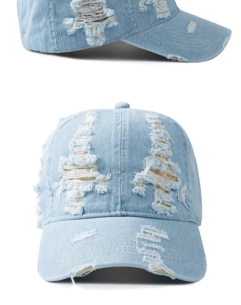 Gorra de béisbol de denim lavado para mujer y hombre, con visera, transpirable, para primavera y verano, gorra vintage con cierre a presión para mujer