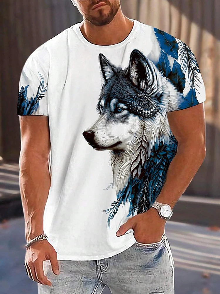 Wolf Pattern Summer 3D Printed Large-sized Men's T-shirt Is Loose Comfortable and Casual Suitable for Daily Wear