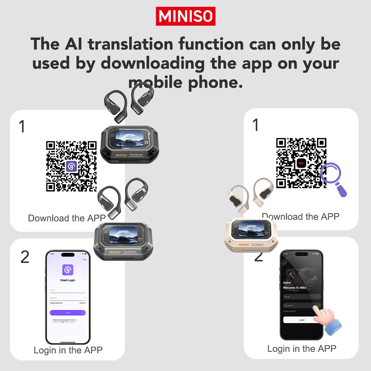 AI MINISO M98 Wireless Headphones OWS Sports Bluetooth Earphones Gaming Headset AI Translator Earbuds APP LCD Touch Screen IPX5