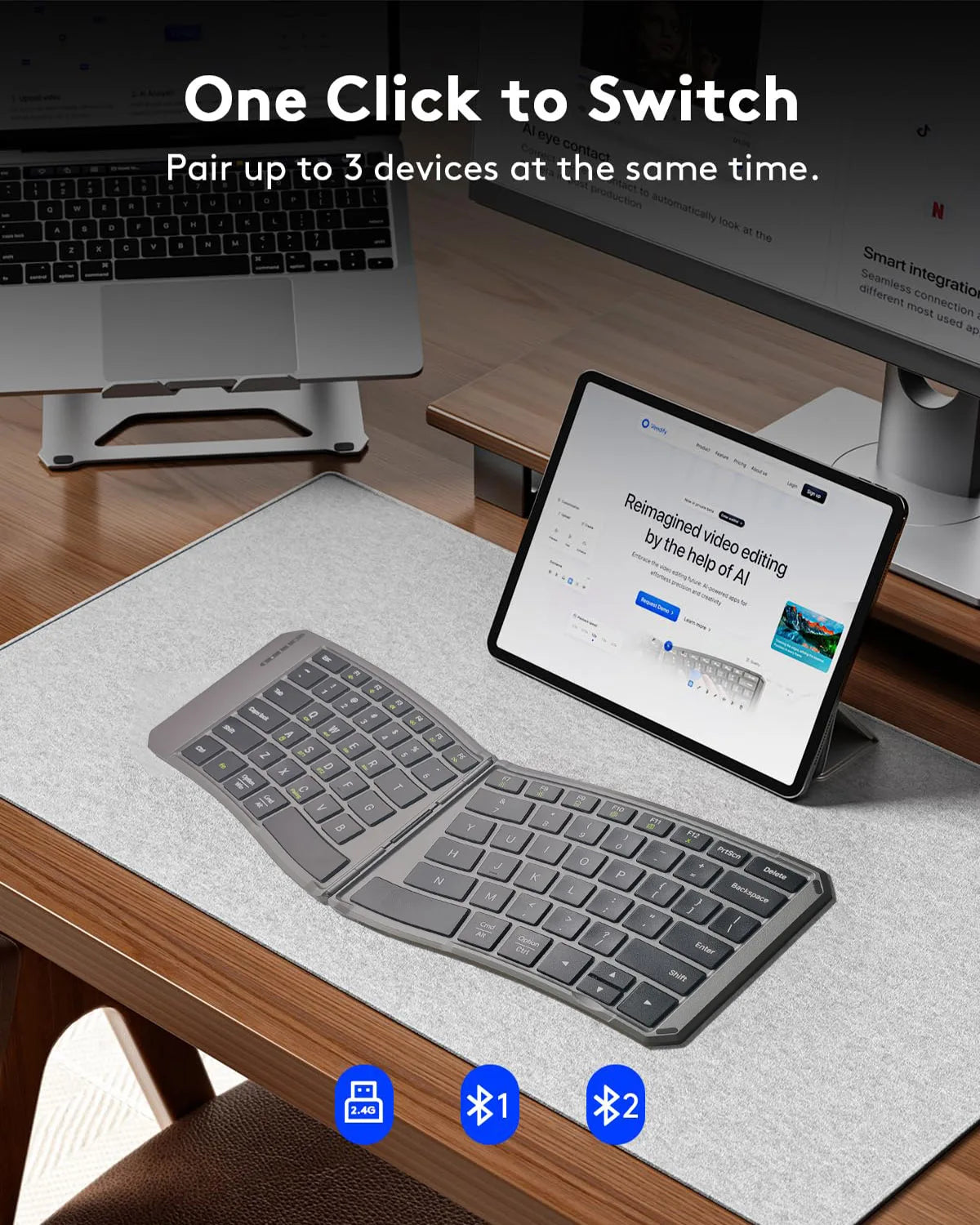 Ergonomic Foldable Bluetooth Keyboard,Split Compact Portable Keyboard for Business Travel,Folding Rechargeable Wireless Keyboard