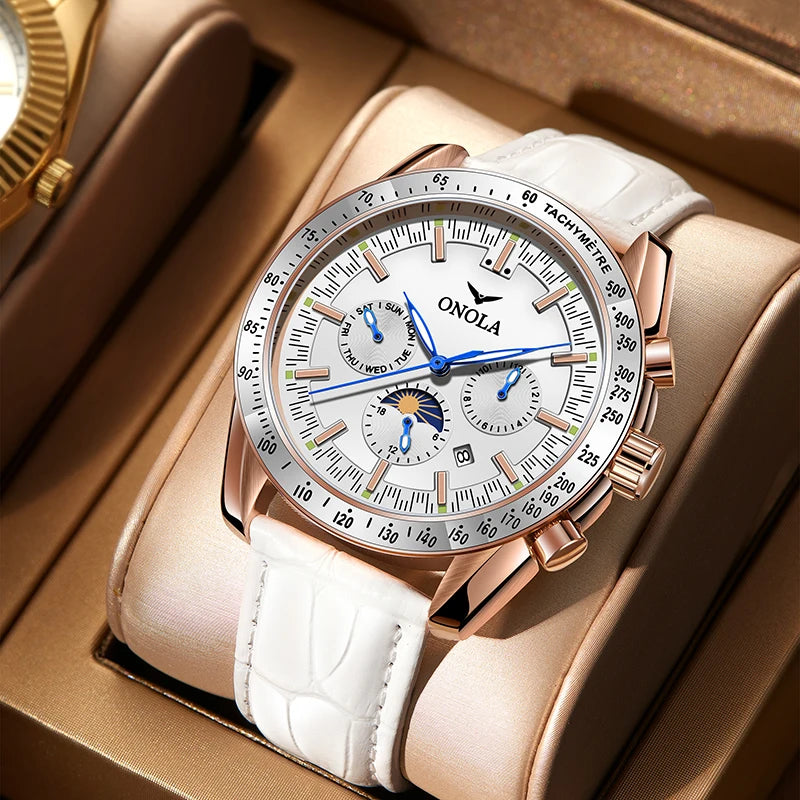 ONOLA Men’s Mechanical Watch – A luxury automatic watch with a casual style, featuring a leather strap and an openwork dial