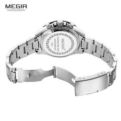 MEGIR Herrenuhr, Luxusmarke, Quarz-Sportuhr, Edelstahlarmband, wasserdicht, Chronograph, Armbanduhr